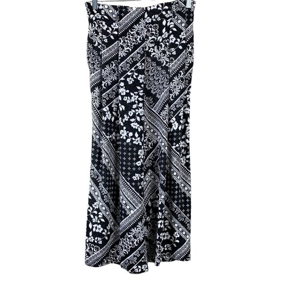 Laundry Shelli Segal Size Medium Pants Black White Floral Pleated Wide Leg Crop - Picture 1 of 7